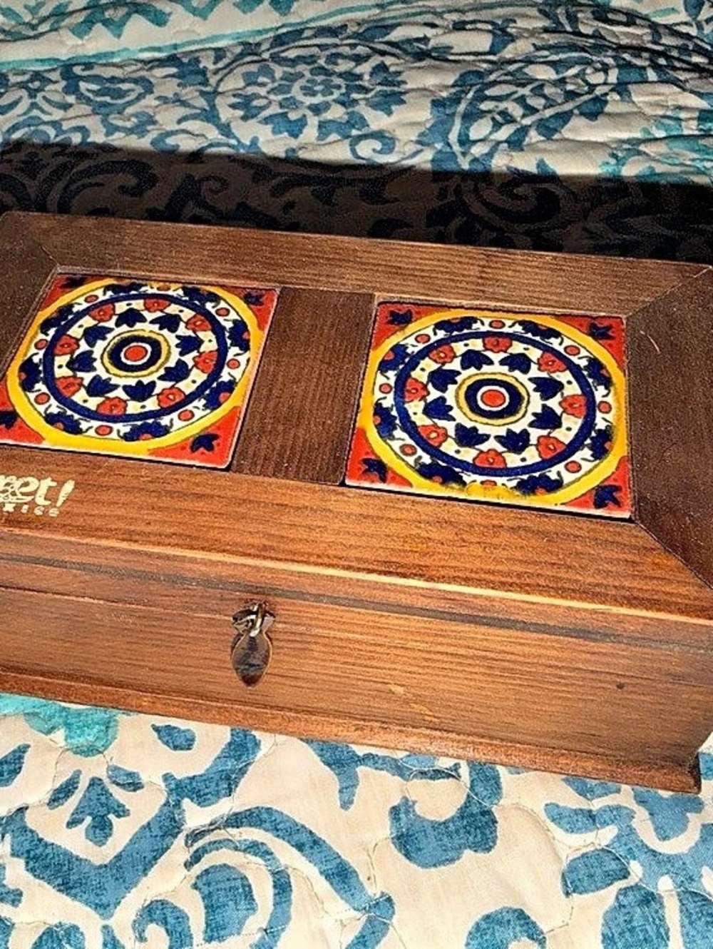 Wooden Keepsake Box with Decorative Stones carved river rocks